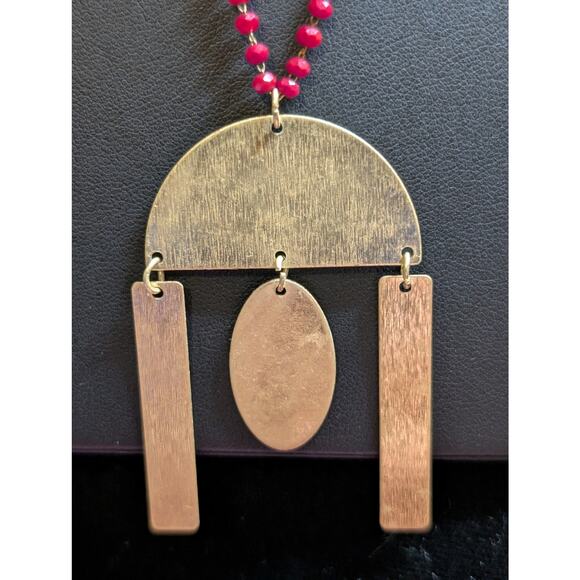 Jane Marie Red Crystal Dangly Gold Tone Pendant 32"-35" Necklace - Picture 2 of 5